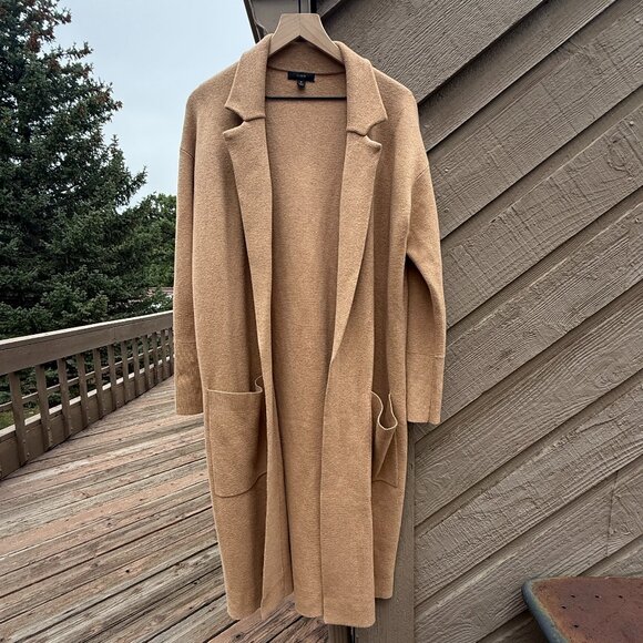 J. Crew Sweaters - EUC Vintage J. Crew Open-Front, Knee Length Camel Merino Wool Sweater Coat